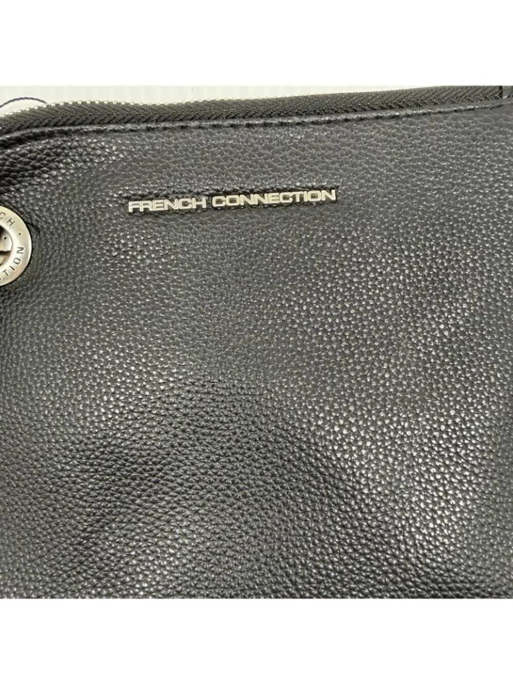 French Connection Lara Pebble Wristlet Black NWT Silver Old Money Clutch Pouch